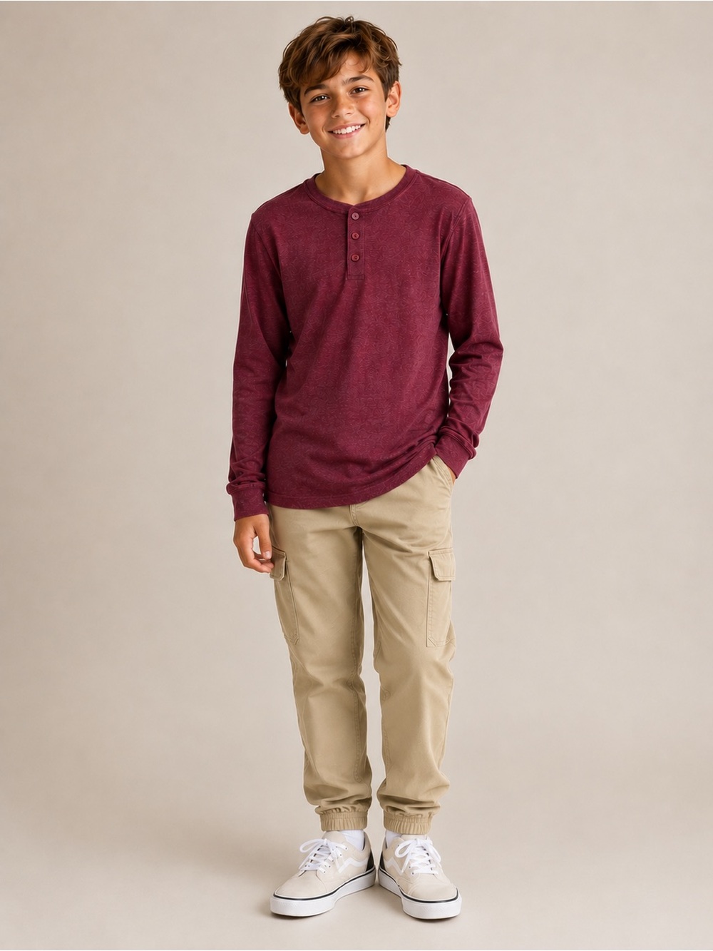 Wonder Nation Burgundy Long Sleeve Henley Tee